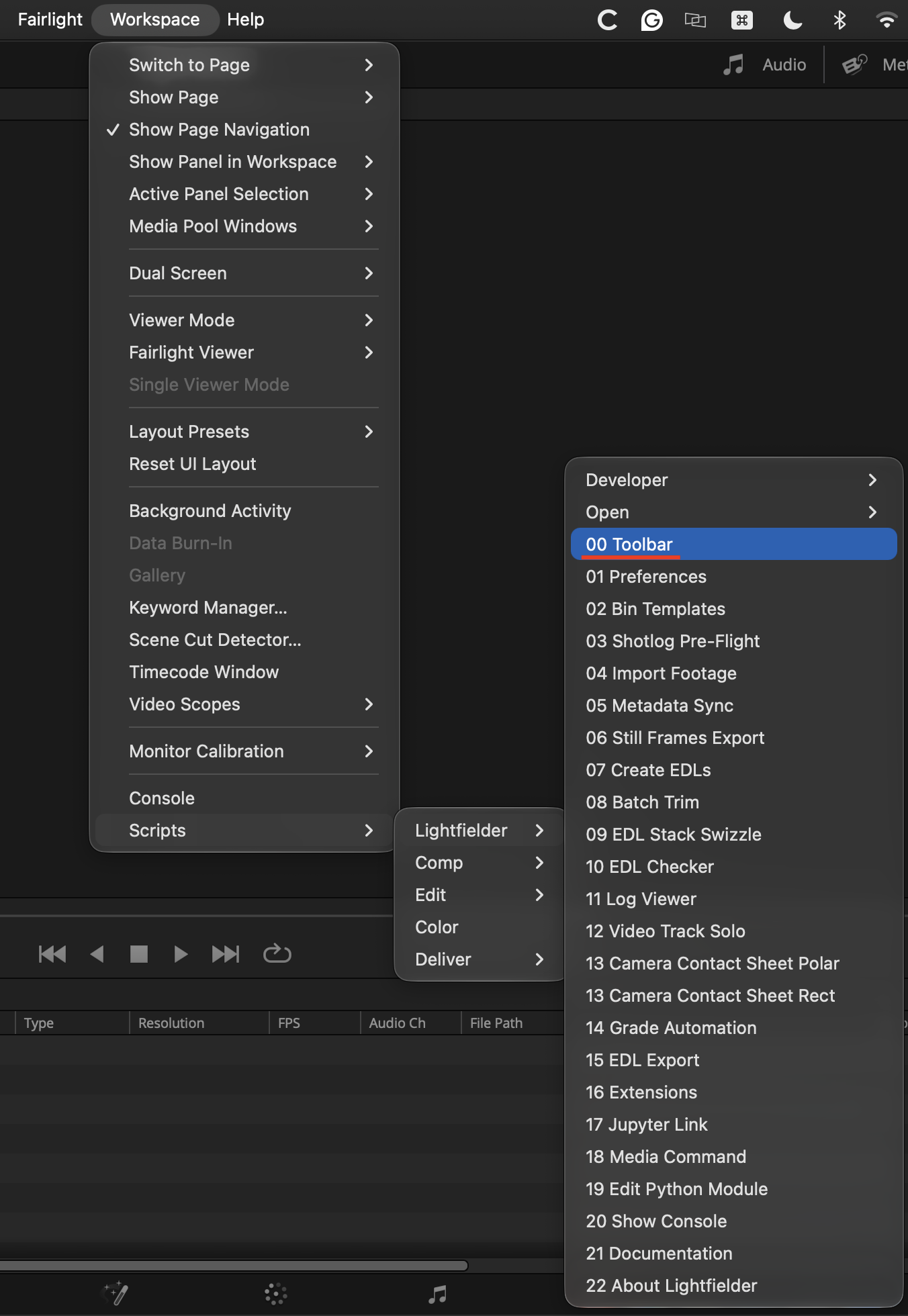 Workspace Menu