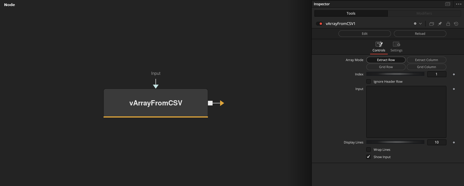 vArrayFromCSV node