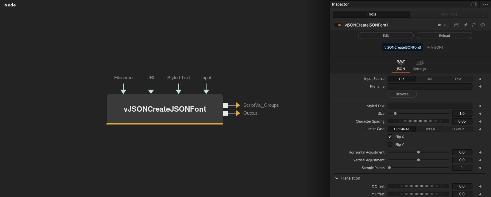 vJSONCreateJSONFont node