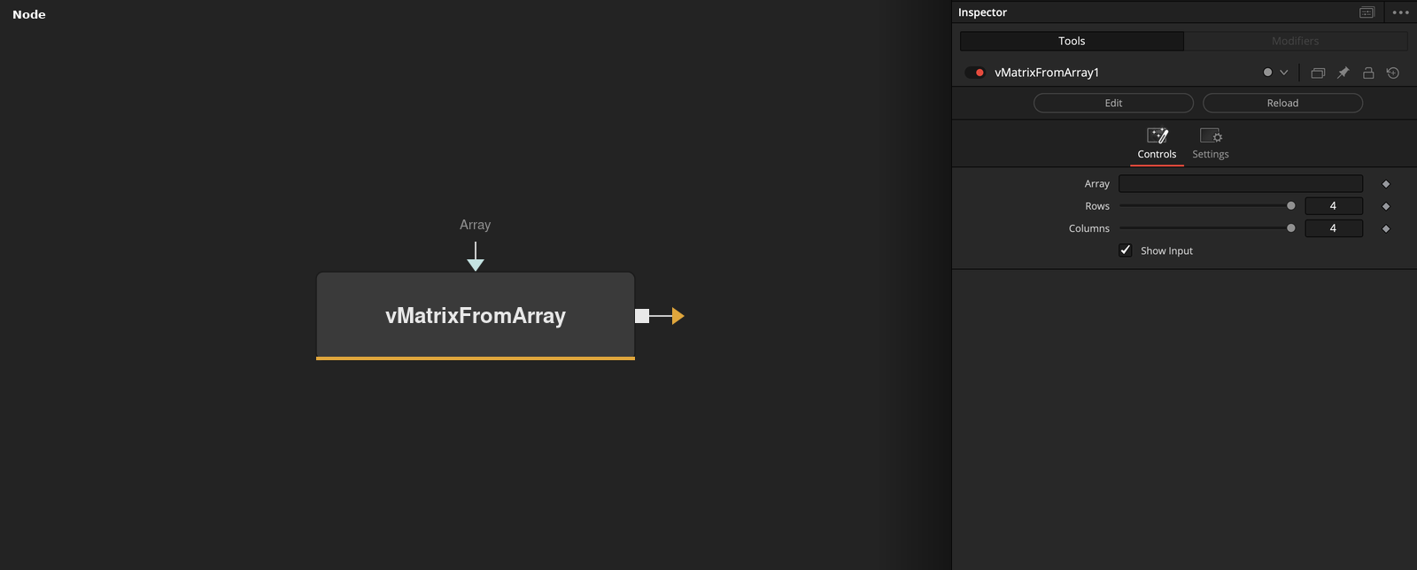 vMatrixFromArray node
