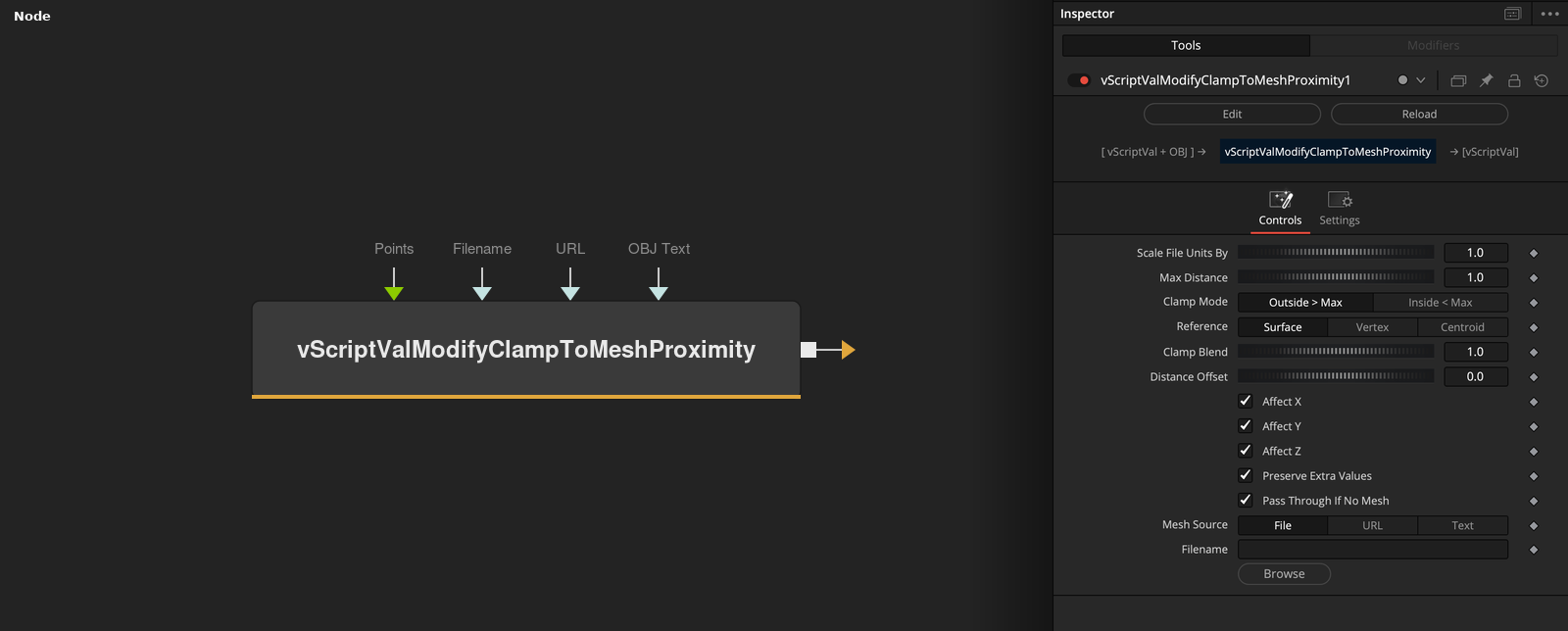 vScriptValModifyClampToMeshProximity node