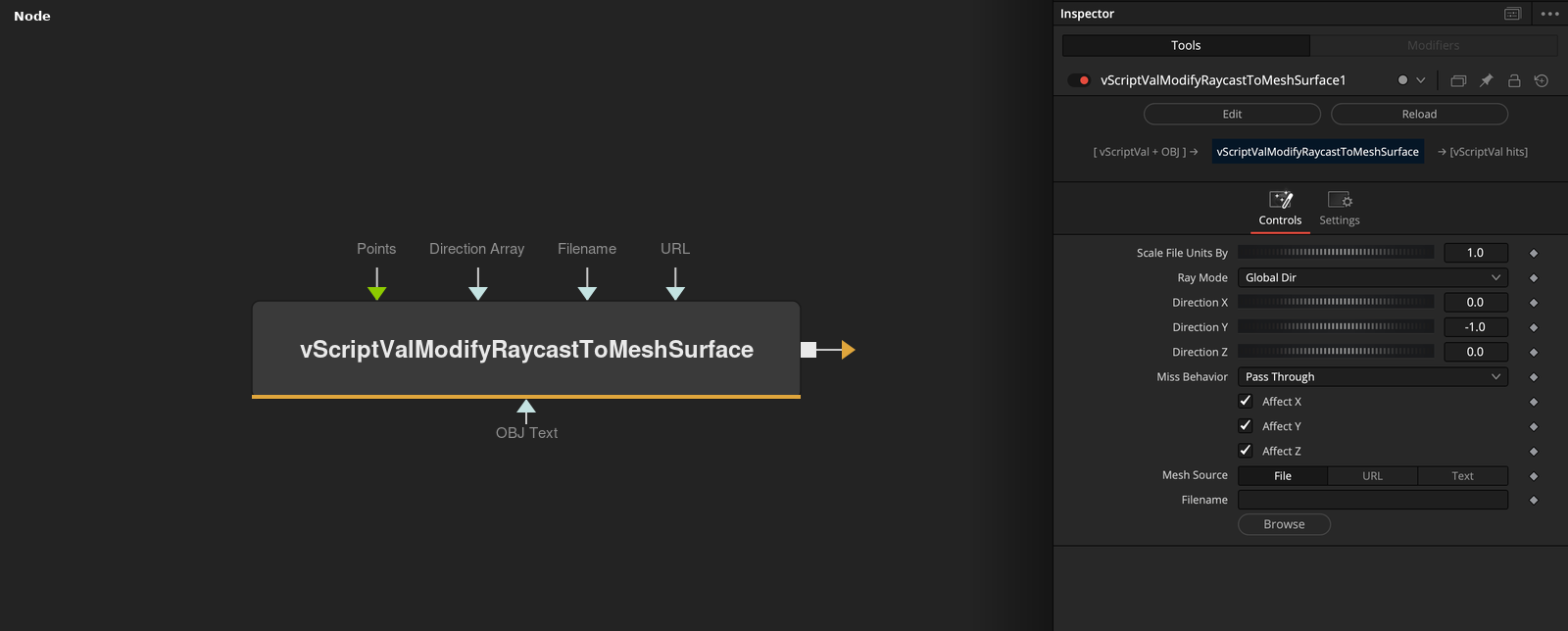 vScriptValModifyRaycastToMeshSurface node