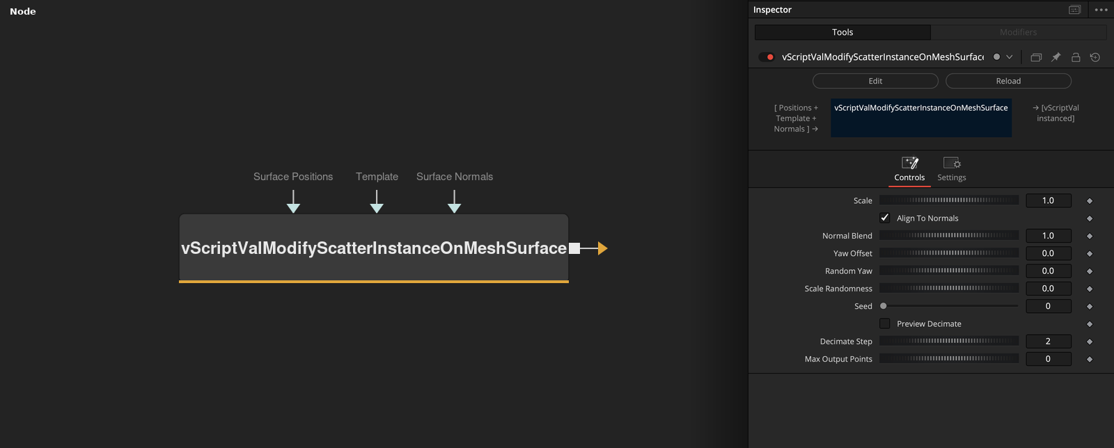 vScriptValModifyScatterInstanceOnMeshSurface node